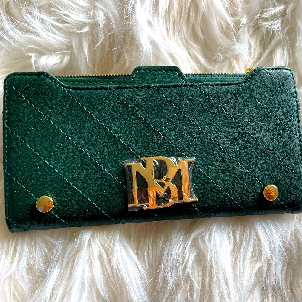 Badgley Mischka Forest Green Vegan Leather Wallet with gold hardware